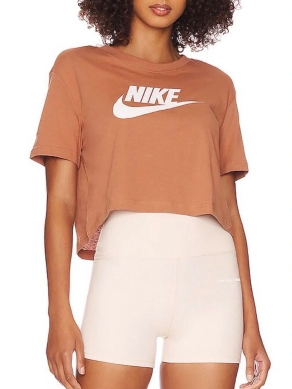 Nike Womens Essential Crop Tee in Mineral Clay